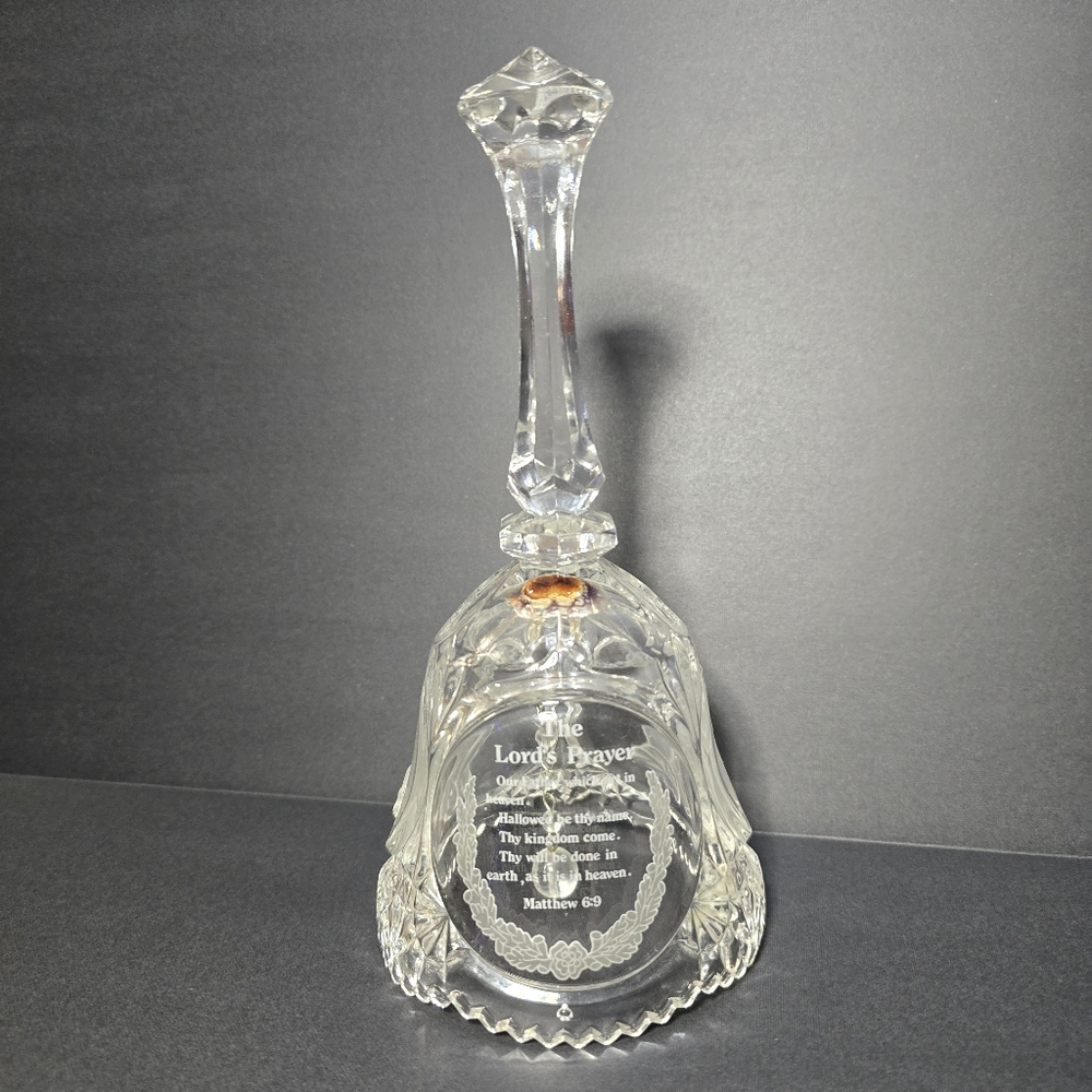 Vintage The Lords Prayer Praying Hands 24% Lead Crystal Clear Bell 8",